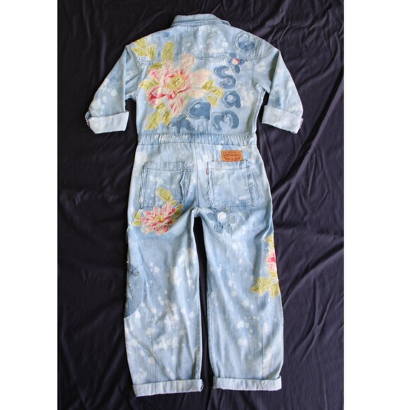 LEVI'S patchwork Redone embroidered hippie denim jeans Boiler Suit jumpsuit S - Picture 2 of 11